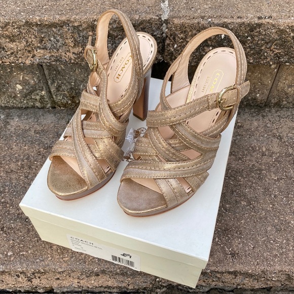 Coach Metallic Bronze/Gold Brynne platform Heels - Picture 6 of 8